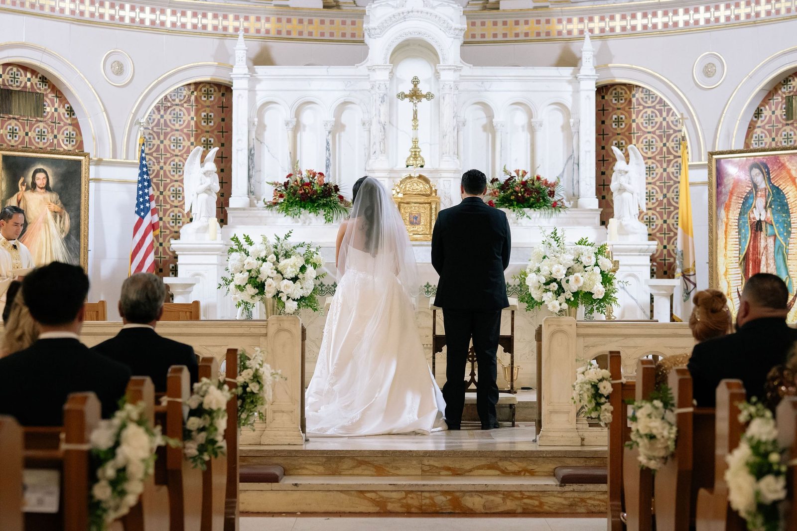 Bride and groom at the altar during their church ceremony